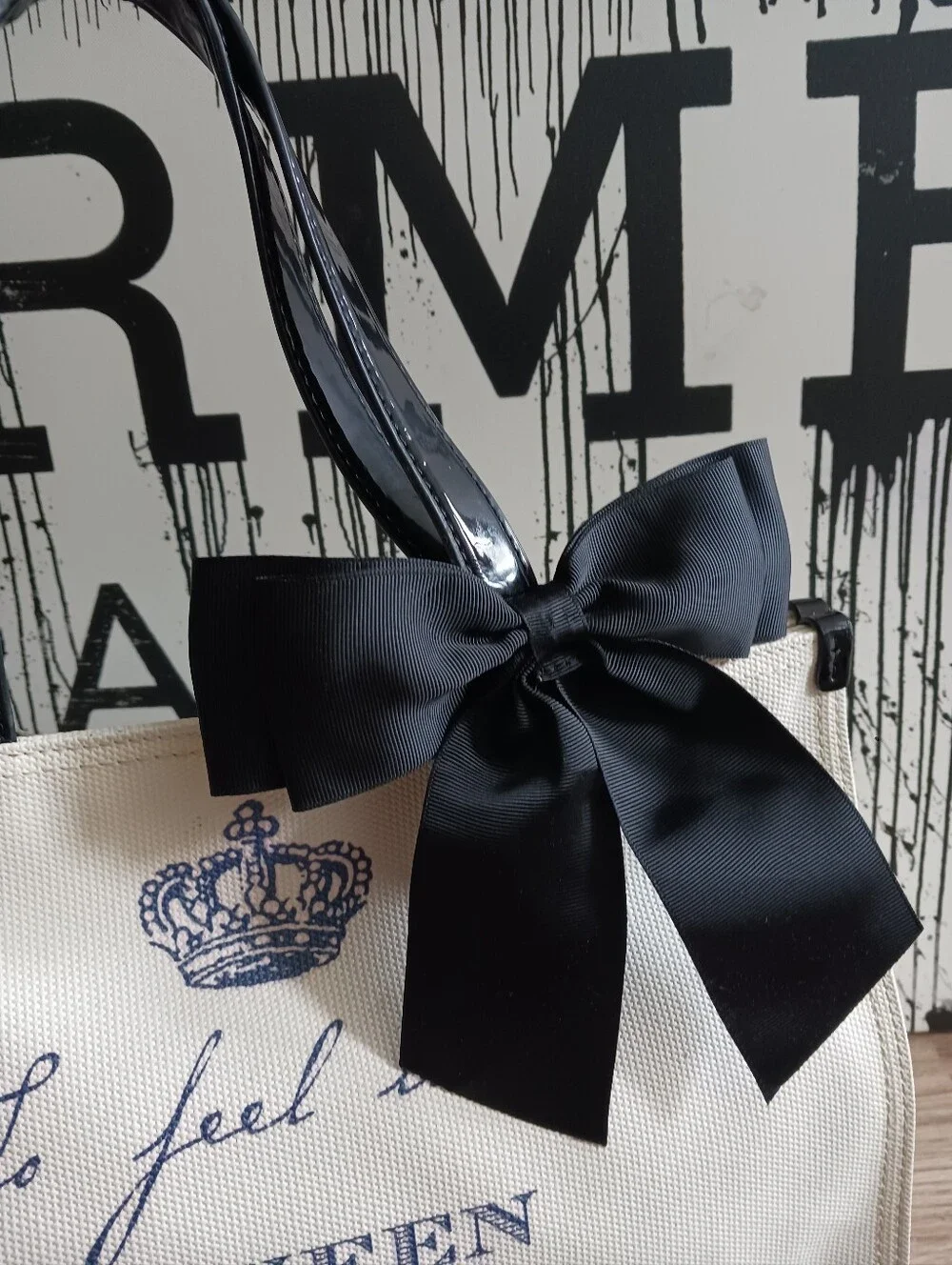 My Flat London CREED  Tote Bag with Black Bow - Cream and Black